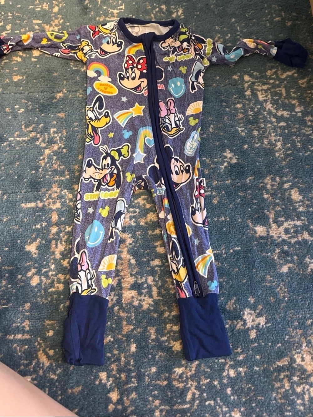 Little Sleepies Navy Blue Disney Character & Rainbow Print Footed One-Piece